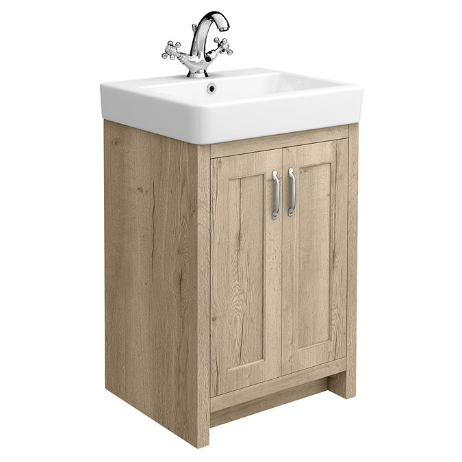 Chatsworth Traditional Natural Oak Vanity - 560mm Wide with Chrome Handles