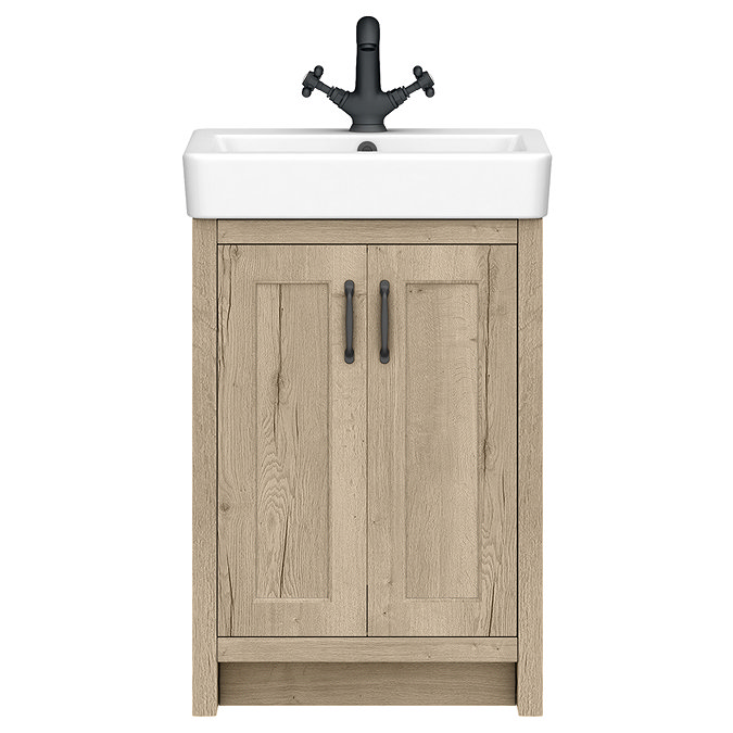 Chatsworth Traditional Natural Oak Vanity - 560mm Wide with Matt Black Handles