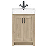 Chatsworth Traditional Natural Oak Vanity - 560mm Wide with Matt Black Handles
