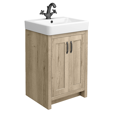 Chatsworth Traditional Natural Oak Vanity - 560mm Wide with Matt Black Handles