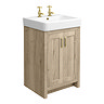 Chatsworth Traditional Natural Oak Vanity Unit - 2 Tap Hole, 560mm Wide, Brushed Brass Handles