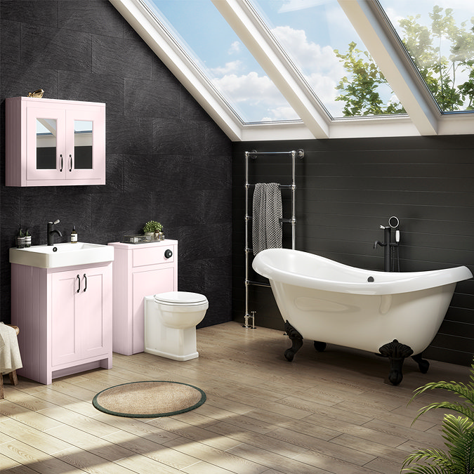 Chatsworth Traditional Pink Vanity - 560mm Wide with Matt Black Handles Feature Large Image