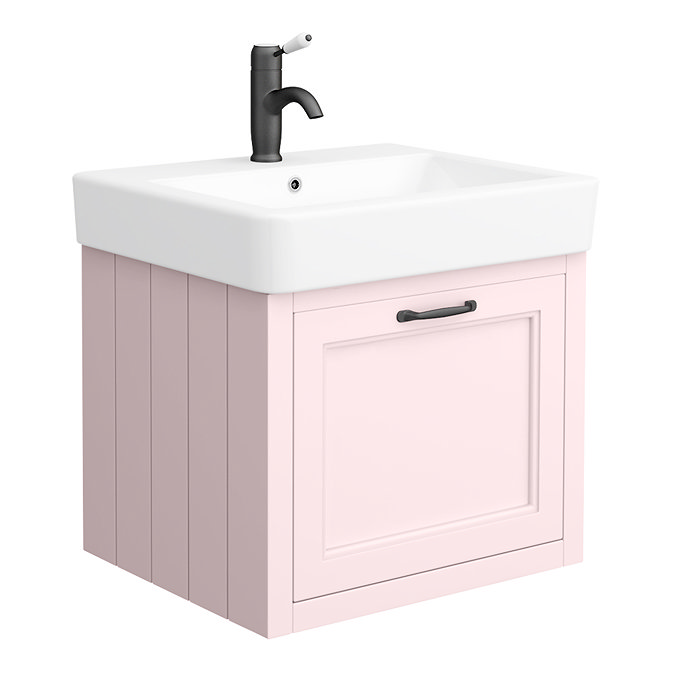 Chatsworth Traditional Pink Wall Hung Vanity - 560mm Wide with Matt Black Handle Large Image