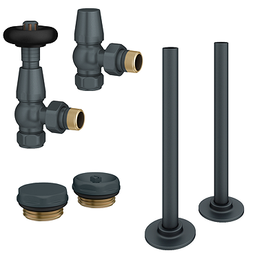 Chatsworth Traditional Thermostatic Angled Radiator Valve and Pipe Set Anthracite