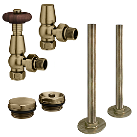 Chatsworth Traditional Thermostatic Angled Radiator Valve and Pipe Set Antique Brass