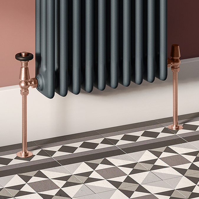 Chatsworth Traditional Thermostatic Angled Radiator Valve and Pipe Set Antique Copper