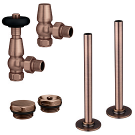 Chatsworth Traditional Thermostatic Angled Radiator Valve and Pipe Set Antique Copper