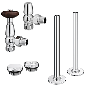 Chatsworth Traditional Thermostatic Angled Radiator Valve and Pipe Set Chrome