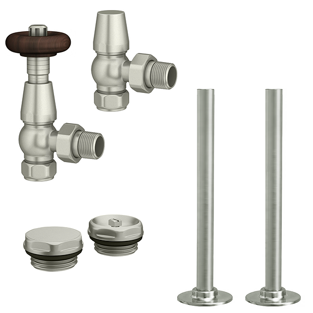 Chatsworth Traditional Thermostatic Angled Radiator Valve and Pipe Set