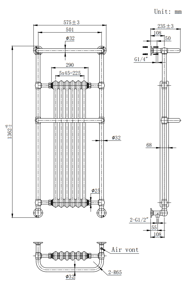Chatsworth Traditional Wall Hung Heated Towel Rail Radiator - Antique Brass