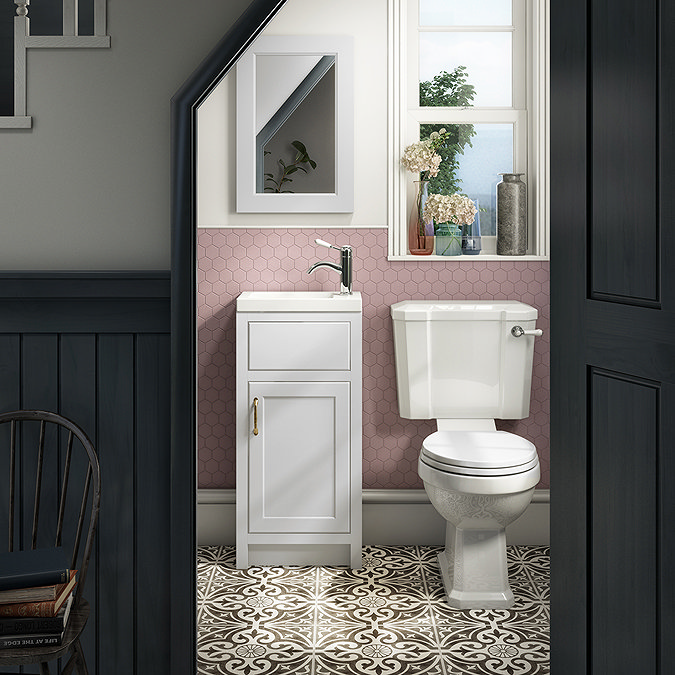 Chatsworth Traditional White 400mm Small Vanity with Brushed Brass Handle