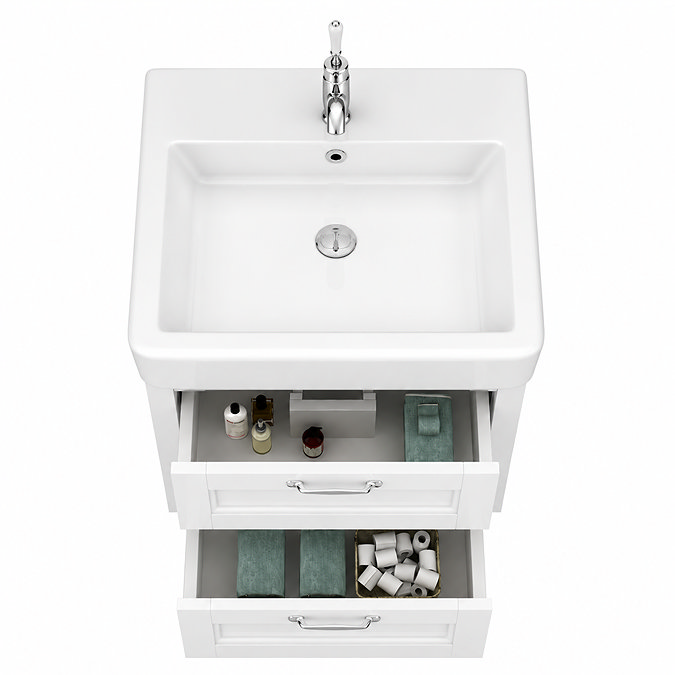 Chatsworth Traditional White 560mm 2 Drawer Wall Hung Vanity with Chrome Handles