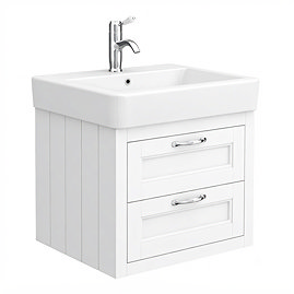 Chatsworth Traditional White 560mm 2 Drawer Wall Hung Vanity with Chrome Handles