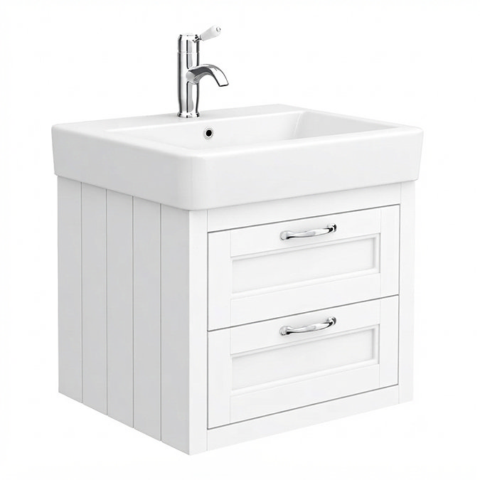 Chatsworth Traditional White 560mm 2 Drawer Wall Hung Vanity with Chrome Handles