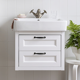 Chatsworth Traditional White 560mm 2 Drawer Wall Hung Vanity with Matt Black Handles