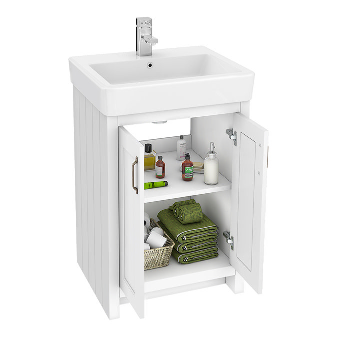 Chatsworth Traditional White 560mm Vanity Sink + 300mm Cupboard Unit In Bathroom Large Image