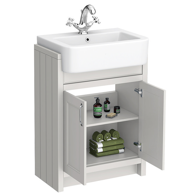 Chatsworth Traditional White 600mm Semi-Recessed Vanity with Chrome Handles