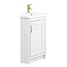 Chatsworth Traditional White Corner Vanity Unit with Brushed Brass Handle
