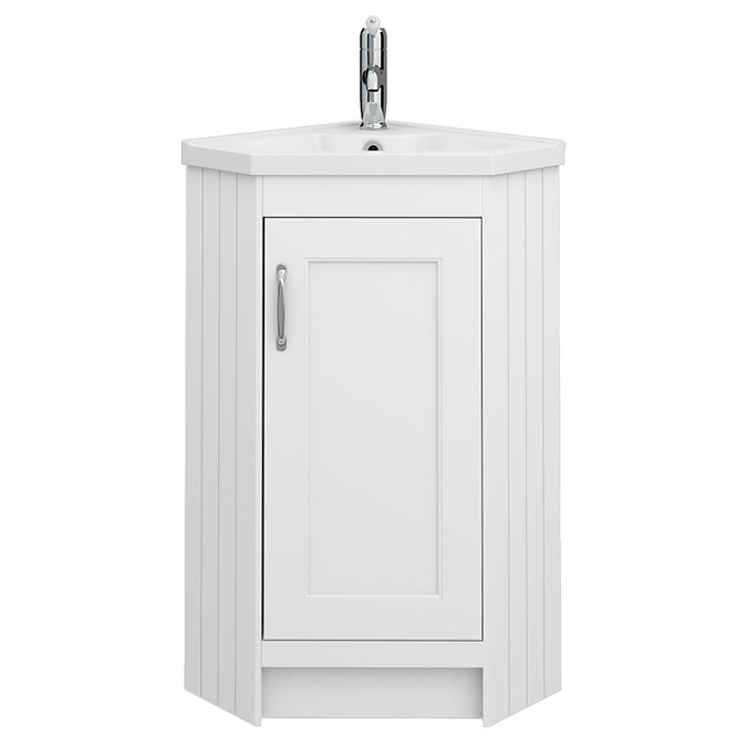 Chatsworth Traditional White Corner Vanity Unit with Chrome Handle
