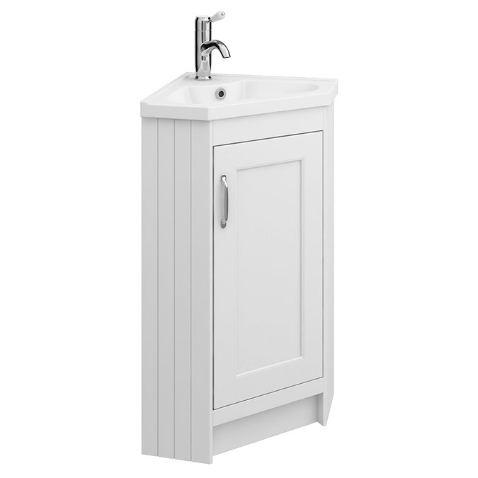 Chatsworth Traditional White Corner Vanity Unit with Chrome Handle