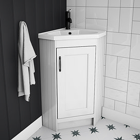 Chatsworth Traditional White Corner Vanity Unit with Matt Black Handle Large Image