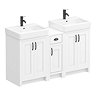 Chatsworth Traditional White Double Basin Vanity + Cupboard Combination Unit with Matt Black Handles