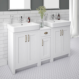 Chatsworth Traditional White Double Basin Vanity + Cupboard Combination Unit Medium Image