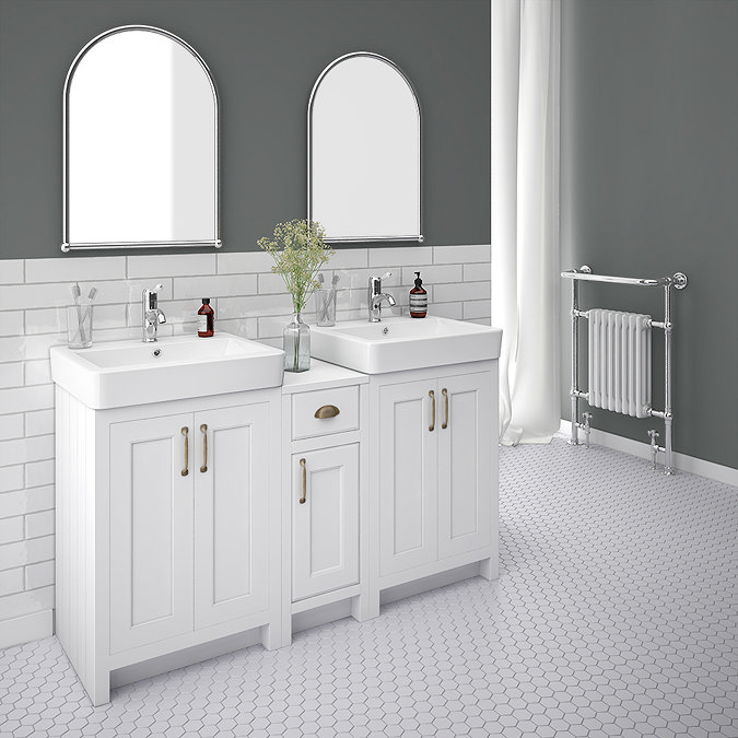 Chatsworth Traditional White Double Basin Vanity + Cupboard Combination Unit Large Image