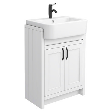 Chatsworth Traditional White Semi-Recessed Vanity - 600mm Wide with Matt Black Handles  Profile Large Image