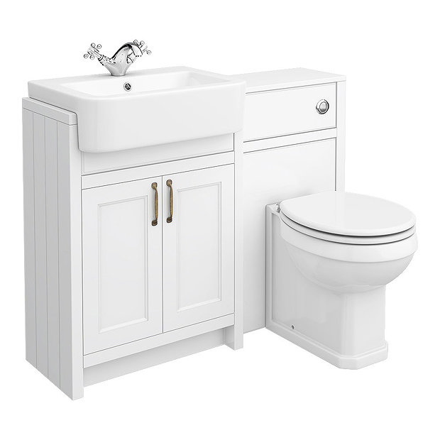 Chatsworth Traditional White Semi-Recessed Vanity Unit + Toilet Package  In Bathroom Large Image