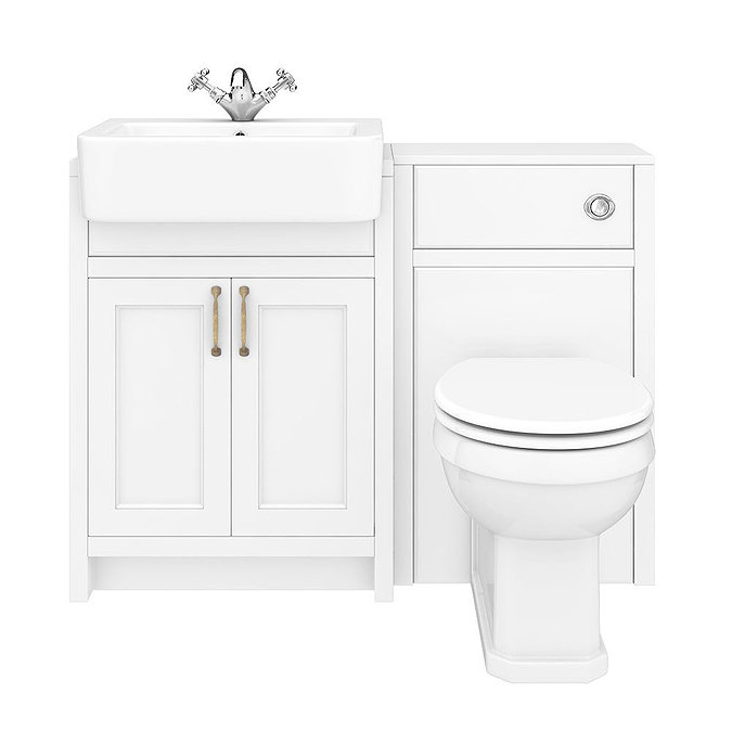 Chatsworth Traditional White Semi-Recessed Vanity Unit + Toilet Package  Newest Large Image
