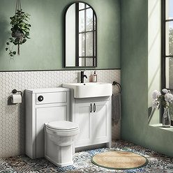 Chatsworth Traditional White Semi-Recessed Vanity Unit w. Matt Black Handles + Toilet Package Large