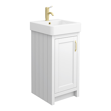 Chatsworth Traditional White Vanity - 425mm Wide with Brushed Brass Handle