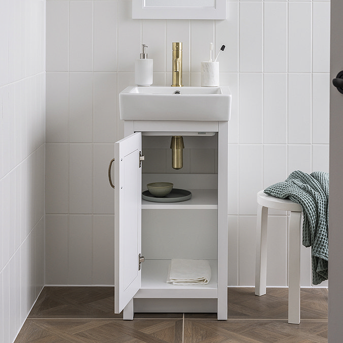 Chatsworth Traditional White Vanity - 425mm Wide with Matt Black Handle