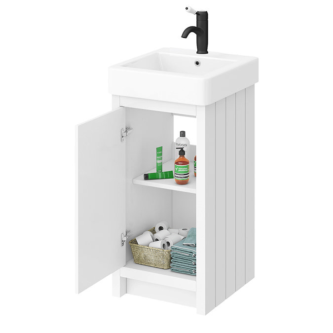 Chatsworth Traditional White Vanity - 425mm Wide with Matt Black Handle Profile Large Image
