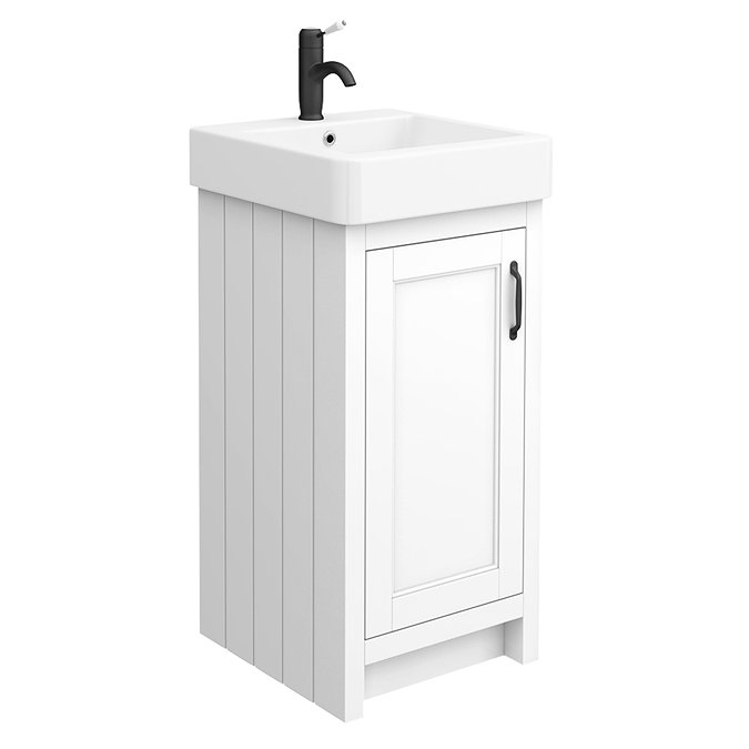 Chatsworth Traditional White Vanity - 425mm Wide with Matt Black Handle Large Image