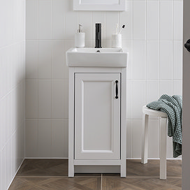 Chatsworth Traditional White Vanity - 425mm Wide with Matt Black Handle