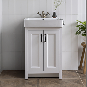 Chatsworth Traditional White Vanity - 560mm Wide with Matt Black Handles