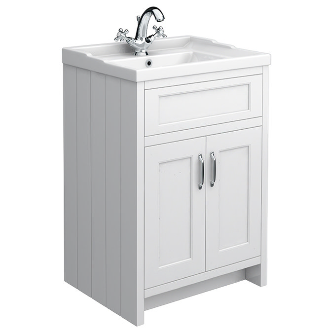 Chatsworth Traditional White Vanity 620mm Wide with Chrome Handles