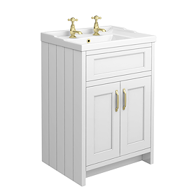 Chatsworth Traditional White Vanity 620mm Wide with Brushed Brass Handles