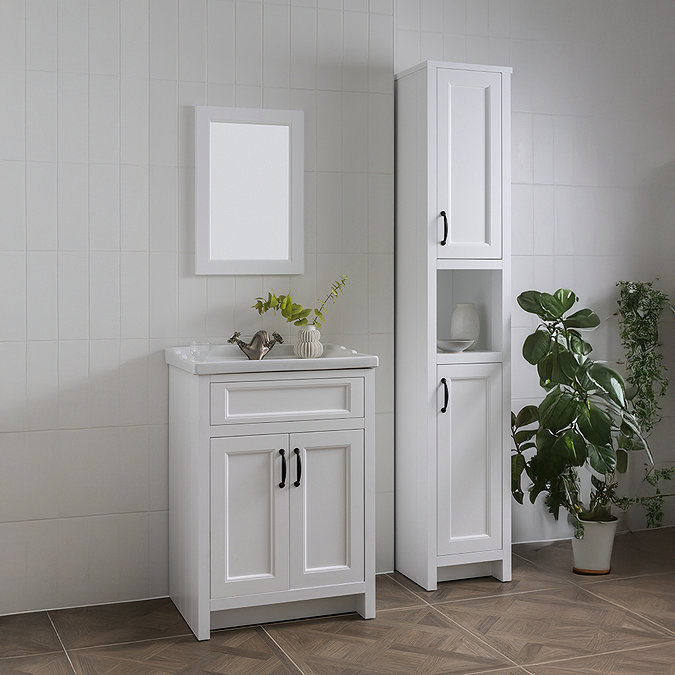 Chatsworth Traditional White Vanity 620mm Wide with Matt Black Handles