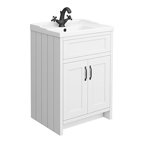 Chatsworth Traditional White Vanity 620mm Wide with Matt Black Handles