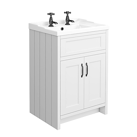 Chatsworth Traditional White Vanity 620mm Wide with Matt Black Handles