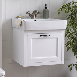Chatsworth Traditional White Wall Hung Vanity - 560mm Wide with Matt Black Handle