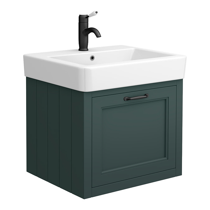 Chatsworth Wall Hung Green Vanity with Matt Black Handle & Low Level Toilet  Profile Large Image