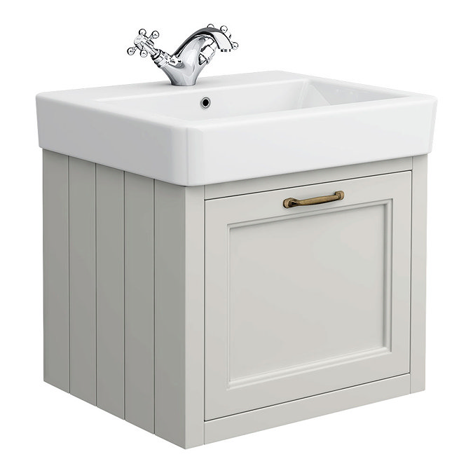 Chatsworth Wall Hung Grey Vanity with Brass Handle & Low Level Toilet  Standard Large Image
