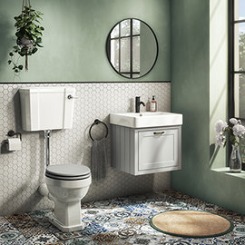 Chatsworth Wall Hung Grey Vanity with Brass Handle & Low Level Toilet Medium Image