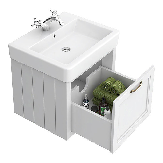 Chatsworth Wall Hung White Vanity with Brass Handle & Low Level Toilet  Feature Large Image