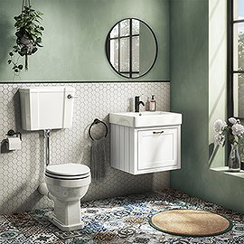 Chatsworth Wall Hung White Vanity with Brass Handle & Low Level Toilet Medium Image