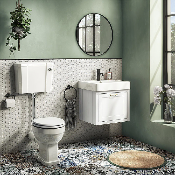 Chatsworth Wall Hung White Vanity with Brass Handle & Low Level Toilet Large Image